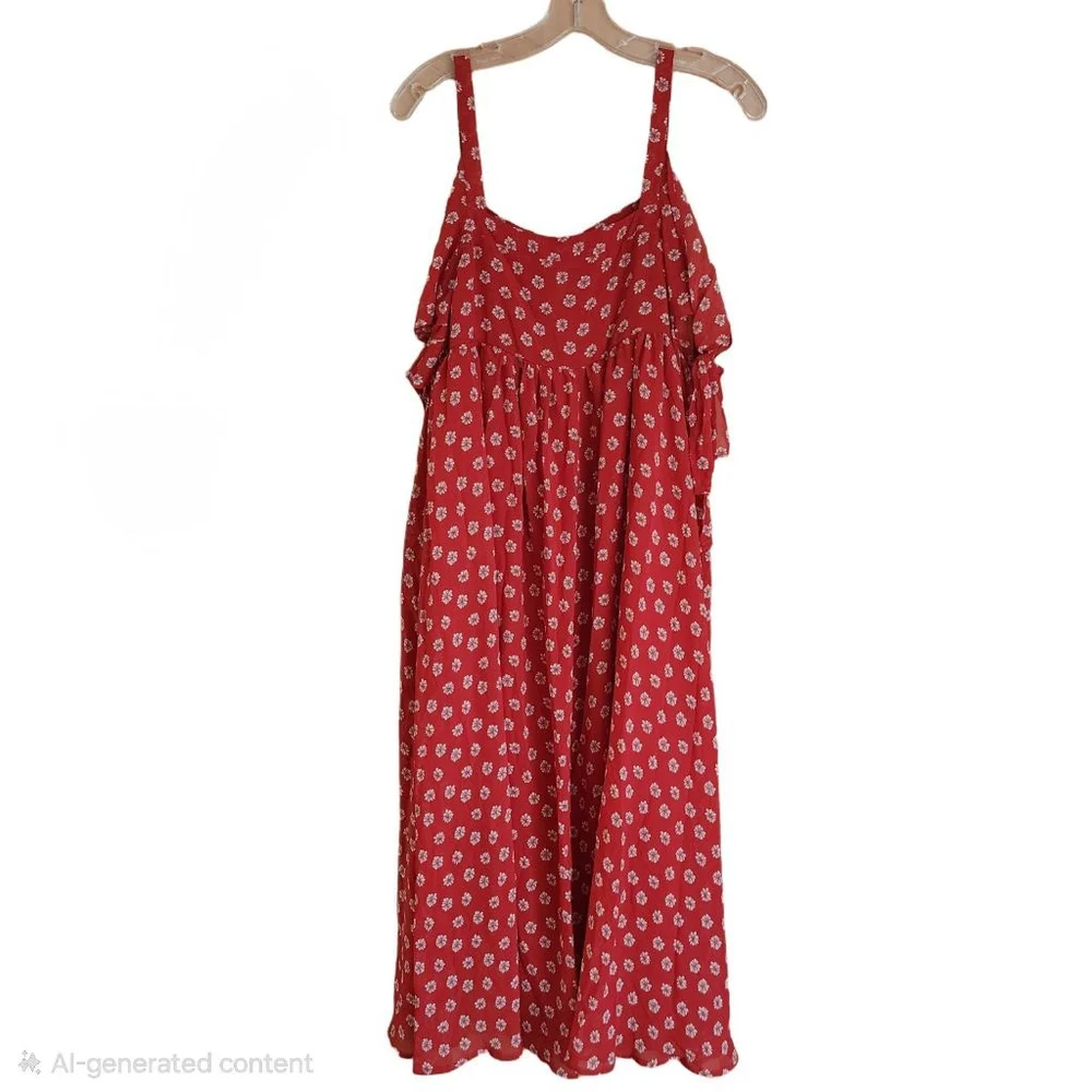FREE PEOPLE Floral Cold Shoulder Midi Dress S‎ Red